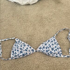 Floral Blue and White Bikini Top